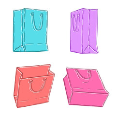 Vector shopping hand drawn colorful bag set isolated on white