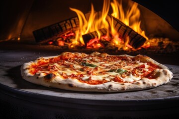 Pizza baked in a traditional oven. Ai generative