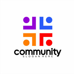 Community logo design with geometric abstract human illustration with a cross in negative space.