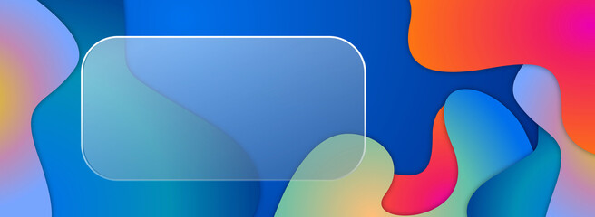 Colorful background in paper cut and glassmorphism style. Gradations of blue, orange, green, violet and yellow. Very suitable for presentations, templates, banners and also web ads needs.