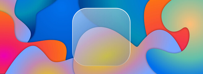 Fototapeta premium Colorful background in paper cut and glassmorphism style. Gradations of blue, orange, green, violet and yellow. Very suitable for presentations, templates, banners and also web ads needs.