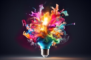 An abstract light bulb exploding with full colors. Ai generative. - obrazy, fototapety, plakaty