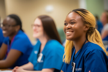 Fototapeta premium A group of nurses sitting at a table