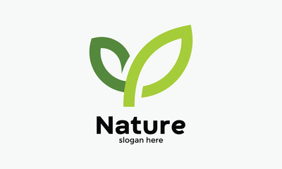 Nature leave logo minimalist design green eco concept bio ecology health life environmental conservation plant growth symbol - obrazy, fototapety, plakaty