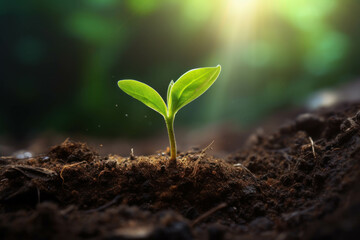 Green seedling illustrating concept of new life and environmental conservation in spring