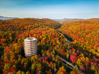 Obsevation tower in mountains autumn quebec