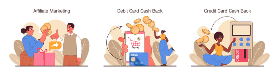 Loyalty program set. Rewards, offers, cashback and card points. Commercial