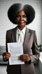 Senior Businesswoman in Diverse Professional Attires Showcasing Career Ambition with Resumes and Portfolios