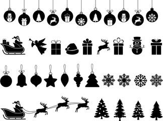Set of Christmas icons. Christmas design elements.Snowflake,christmas ball,santa claus,gift box,christmas tree,snowman,reindeer.Christmas icons collection.