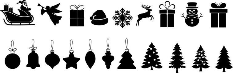 Set of Christmas icons. Christmas design elements.Snowflake,christmas ball,santa claus,gift box,christmas tree,snowman,reindeer.Christmas icons collection.