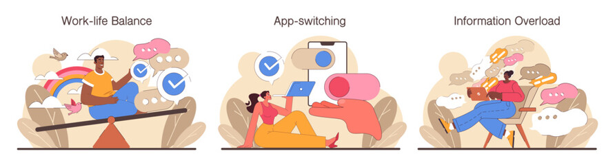 Digital multitasking set. Effective and competent office worker media