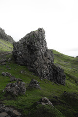  Dramatic Moody shot of Isle of skye.Ols mann of storr. Nature and landscape concept.Vertical shot