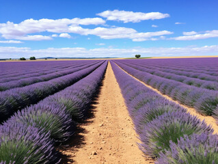 Rows of purple lavender fields extend into the distance, creating a beautiful showcase of nature's beauty.