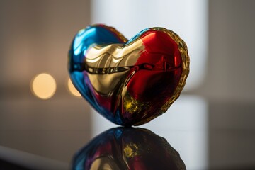 A vibrant heart in various colors with a shiny, mirrored surface. Generative AI