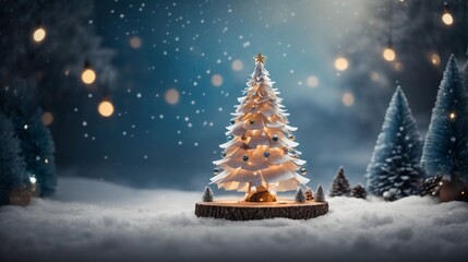 Obraz premium Christmas Greeting Card with Paper Tree