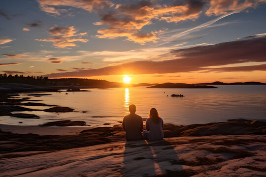 Couples watching a serene sunset at Payne's Bay Beach   