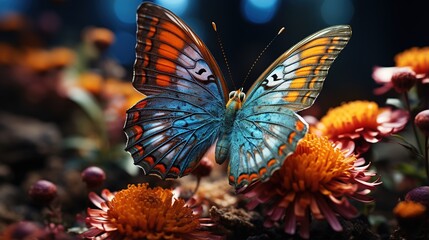 A beautiful colorful butterfly sitting on a flower. Ai generative.