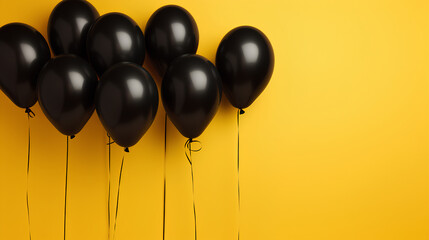 Black balloons with yellow background. Black Friday and Cyber Monday. 