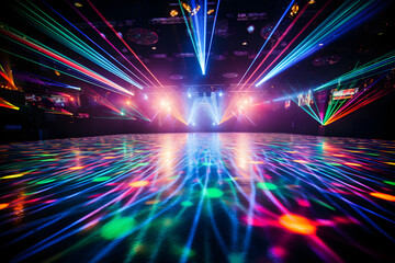  Colorful laser lights illuminating a dance floor  - obrazy, fototapety, plakaty