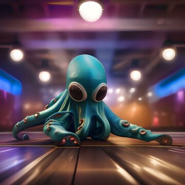 A breakdancing octopus in breakdance attire, spinning on the dance floor4