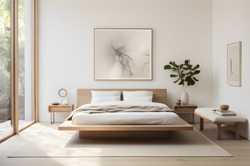  Minimalist bedroom featuring a platform bed and neutral palette 