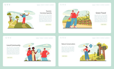 Sustainable tourism web banner or landing page set. Ecotourism, eco-friendly