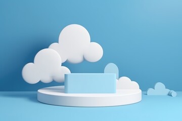 Summer mockup concept for product with white clouds and blue background