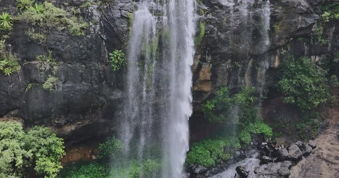 Slow-Motion Flight Over Tamarind Waterfalls, Mauritius, Aerial View