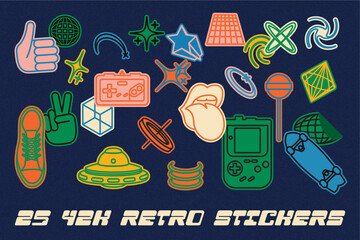 Y2K vintage retro futurism stickers set