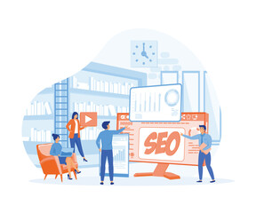 Search engine optimization, SEO analysis, marketing strategy for website and mobile website. flat vector modern illustration