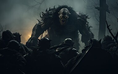 Image showcasing the arrival of the dark monsters, fantasy monsters in a dark setting.