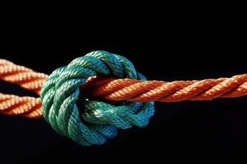 A professional close-up of a boat's colorful rope, tightly knotted for enhanced security.