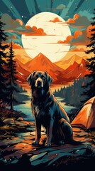 A four-legged friend explores the rugged terrain of the mountains, surrounded by majestic peaks. - obrazy, fototapety, plakaty