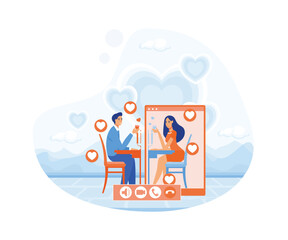 Online dating app concept with man and woman. flat vector modern illustration 