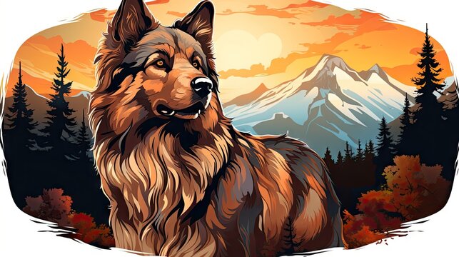 A four-legged friend explores the rugged terrain of the mountains, surrounded by majestic peaks.