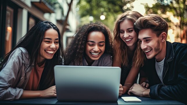 A diverse group of young friends, displaying genuine joy and friendship in their expressions.