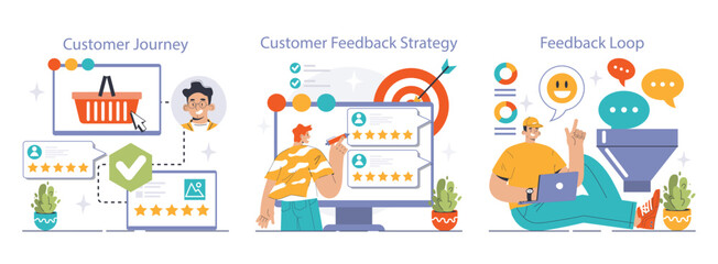 Fototapeta premium Customer feedback set. Consumer reviews public exchange. Sharing