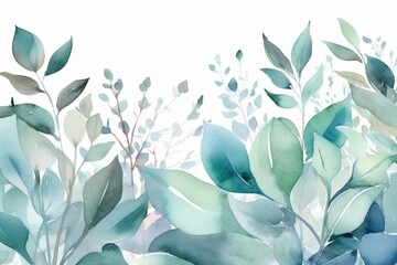 Watercolor leaf flower decoration frame eucalyptus illustration. Generative AI