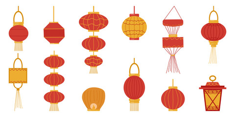 Chinese lanterns set. Design poster, banner, flyer. Chinese New Year. Vector illustration.