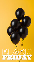 Black Friday. Black balloons with yellow background. 