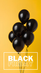 Black Friday. Black balloons with yellow background. 