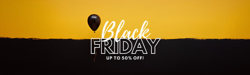 Black Friday. Black balloon with yellow background. 