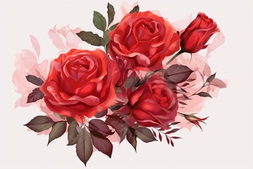Red roses on transparent background. Floral bouquet for invitations, greeting cards, wedding card. Generative AI
