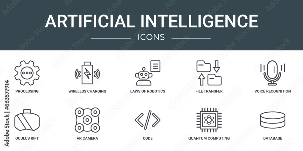 Canvas Prints set of 10 outline web artificial intelligence icons such as processing, wireless charging, laws of r