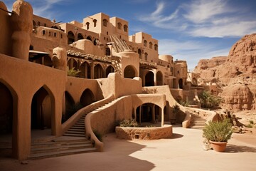 Outside view of Al Sarah hammam in Jordan's desert castle. Generative AI - obrazy, fototapety, plakaty