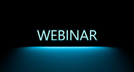 WEBINAR, illuminated neon concept text, webinar banner. 3D render