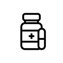 Medicine Capsule Bottle -  Line Icon - Vector : Medical Theme, Pharmaceutical Theme, Healthcare Theme, Infographics and Other Graphic Related Assets.