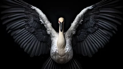 Foto op Aluminium Black swan wings deployed on black © Jean Isard