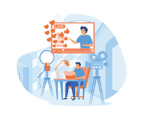 Man video blogger with copy space. Streamer, vlogger flat character. flat vector modern illustration 
