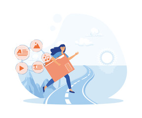 A man carries a large folder with media files. Creating, marketing and sharing of digital - vector illustration. flat vector modern illustration